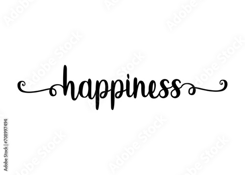 Logo con palabra en texto manuscrito happiness con raya de decoración de caligrafía