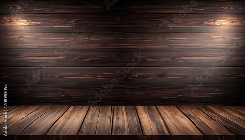 Dark wood studio set with studio light HD, two lights on left and right 