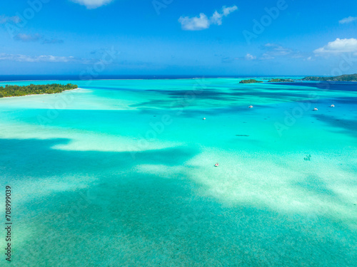 Fototapeta Naklejka Na Ścianę i Meble -  Bora Bora paradise by drone, French Polynesia