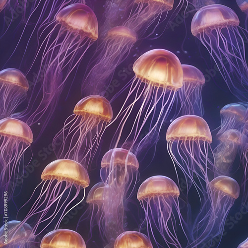 Group of jellyfish in the ocean. © Pram