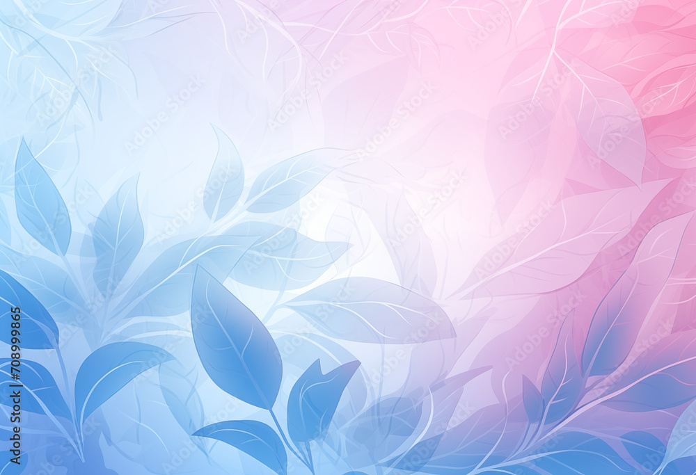 Soft Pastel Foliage: Artistic Leaf Illustration on Gradient Background, Serene Nature Wallpaper