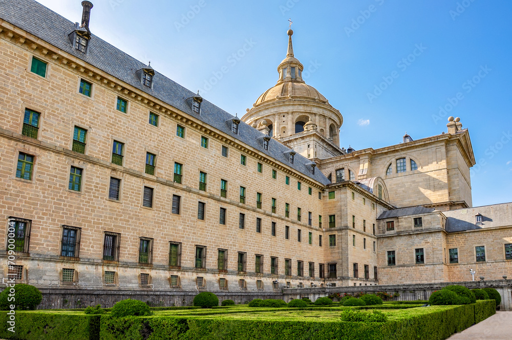 El Escorial palace and gardens outside Madrid, Spain