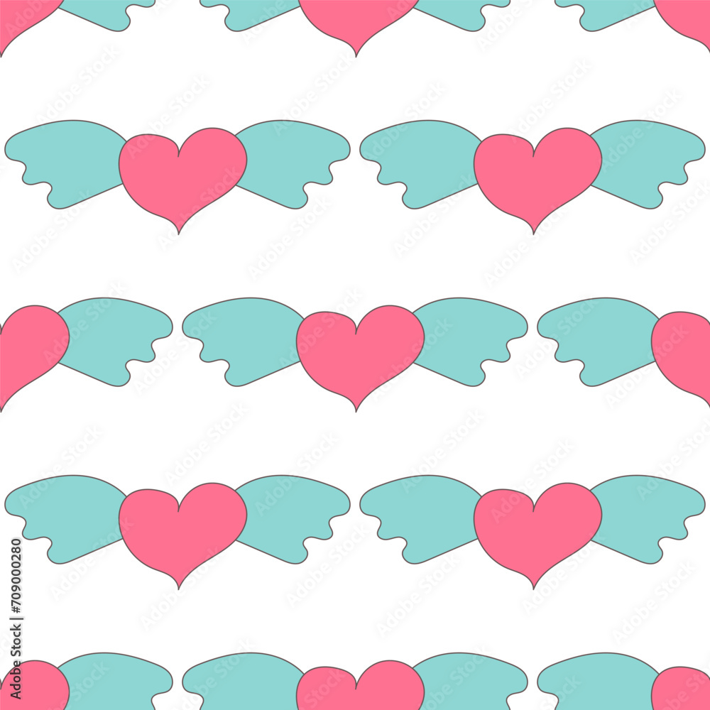 heart wings flying pink blue love pattern