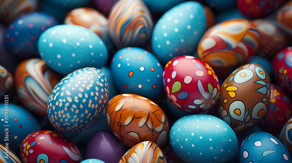 Fototapeta premium Colorful background of easter eggs collection, easter celebration
