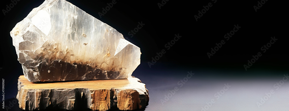 Albite is a rare precious natural stone on a black background. AI ...