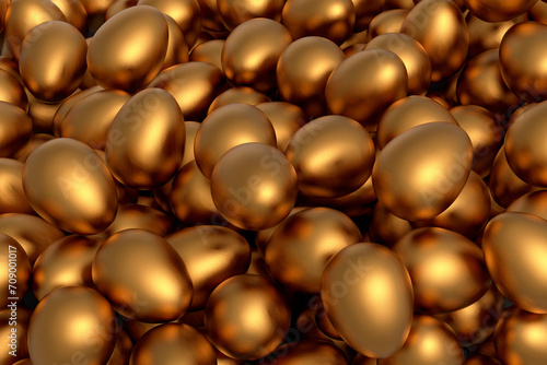 Heap of farm raw organic gold chicken eggs, abstract background