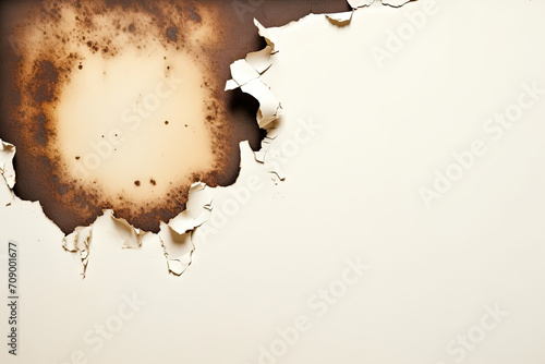 burnt holes in a piece of paper isolated on white background.burn paper texture piece torn burned edge