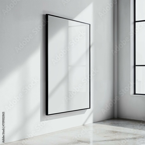 Studio frame mockup.White wall interior, simple studio interior design background