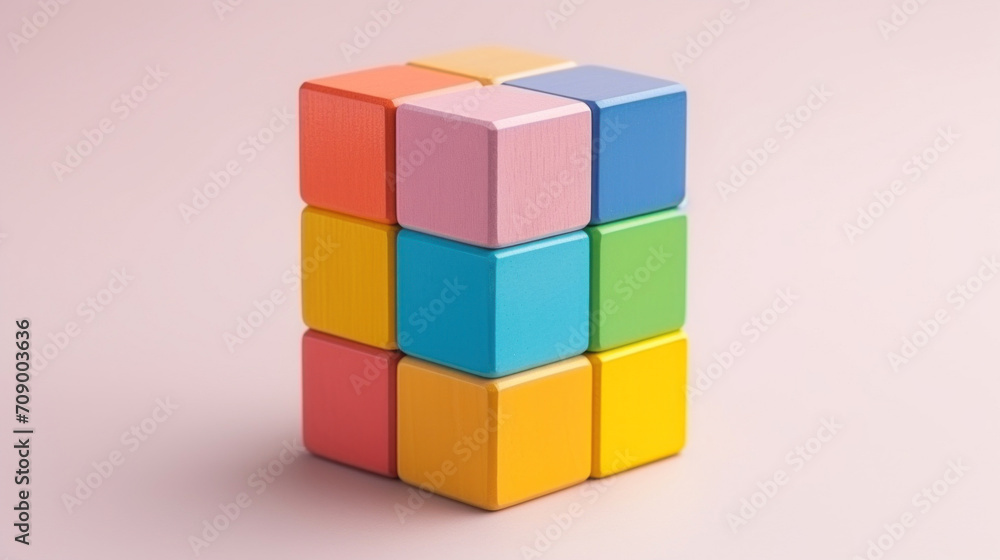 A neat stack of toy blocks in soft pastel colors against a minimalist pink background, symbolizing simplicity and creativity. A neat stack of toy blocks in soft pastel colors against a minimalist pink background, symbolizing simplicity and creativity.