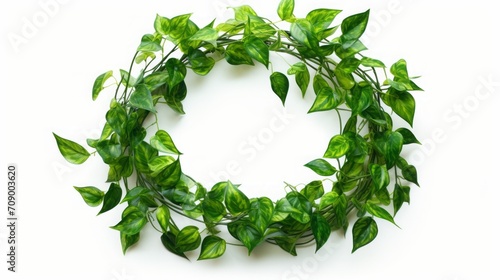 Elongated vines converge to fashion a vivid green wreath in an isolated rainforest setting against a white background, with a clipping path for easy extraction.