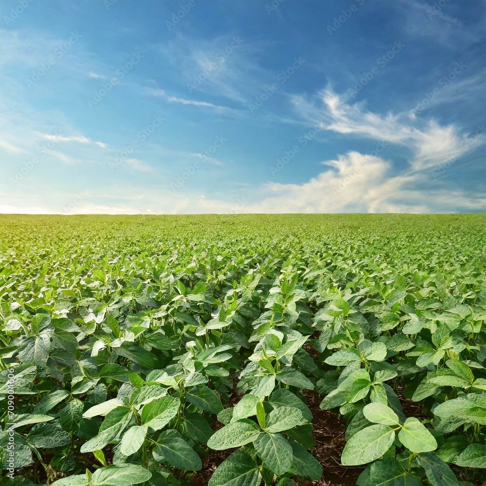 Sunlit Soy Symphony: Morning Glow Over a Vast Soybean Field Sunlit Soy Symphony: Morning Glow Over a Vast Soybean Field