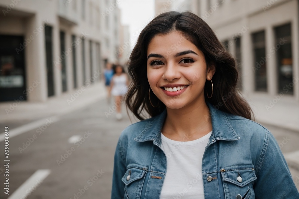 Young Hispanic woman wearing casual clothes walking on the street with copy space. Young Hispanic woman wearing casual clothes walking on the street with copy space.