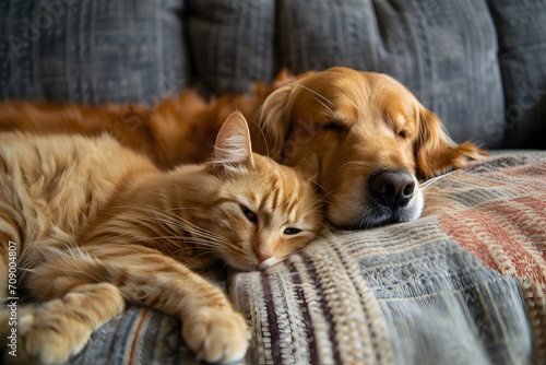 Wallpaper Mural Cat and Dog Sleeping Together on the Couch Torontodigital.ca