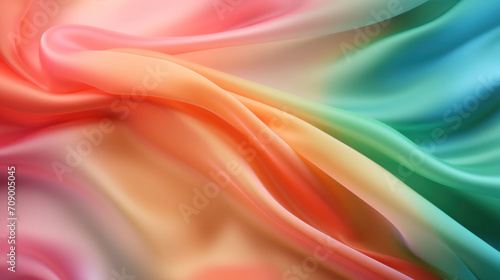 Abstract background showcasing the vibrant flow of multicolored silk fabric with rich waves and folds.