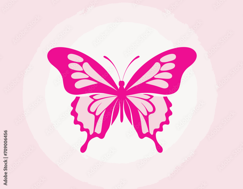 Butterfly isolated on a white background. Vector illustration. Colorful. Bright pink color. Realistic. Cute simple cartoon design. Flat style Butterfly isolated on a white background. Vector illustration. Colorful. Bright pink color. Realistic. Cute simple cartoon design. Flat style