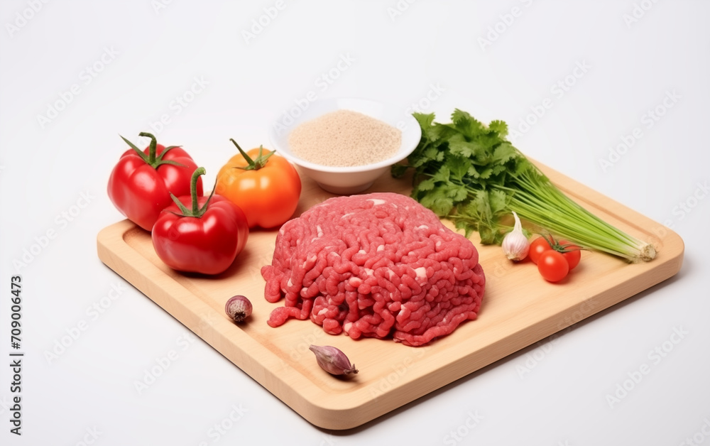 Fresh minced meat ready for cooking Isolated on White background Generated AI Fresh minced meat ready for cooking Isolated on White background Generated AI