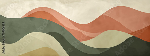 Vintage style abstract wave background with a mix of olive green, terracotta and cream photo