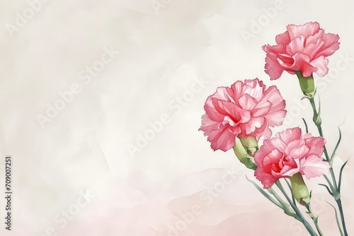 Carnation flower on soft pink background  copy space.