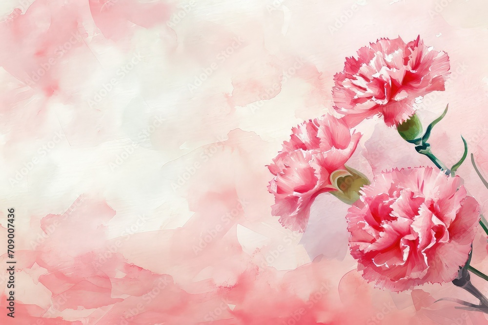 Carnation flower on soft pink background, copy space.