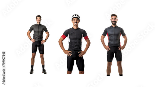 Male cyclist standing smiling looking at camera full body on transparent background PNG