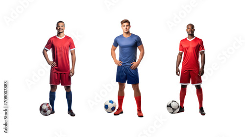 Football player standing smiling looking at camera, full body, on transparent background PNG