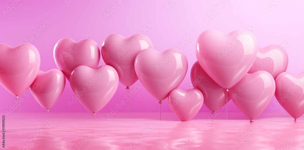 Love's Festive Flight: A Romantic Balloon Celebration against a Vibrant Background