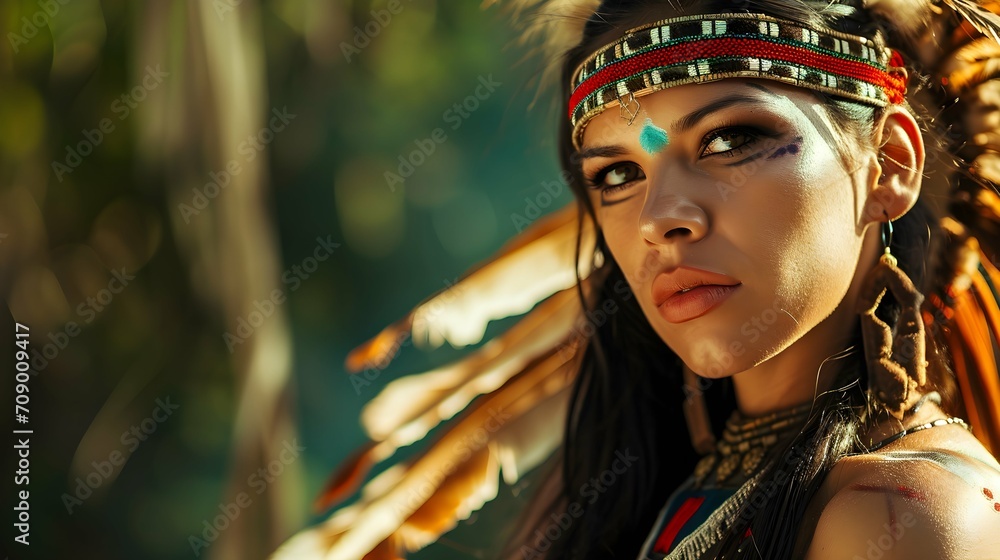 Very Beautiful Amazon girl warrior in traditional clothes and jewelry 