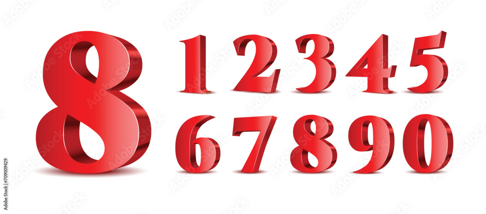 Red 3d numbers. Symbol set. Vector illustration Red 3d numbers. Symbol set. Vector illustration