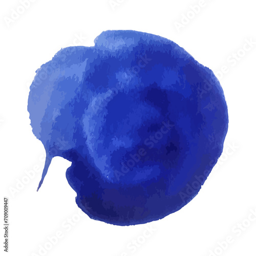 Watercolor splash. Watercolor round stain, brush paint texture, blue ink stain, abstract watercolor gradient stain. Vector precise background isolated elements