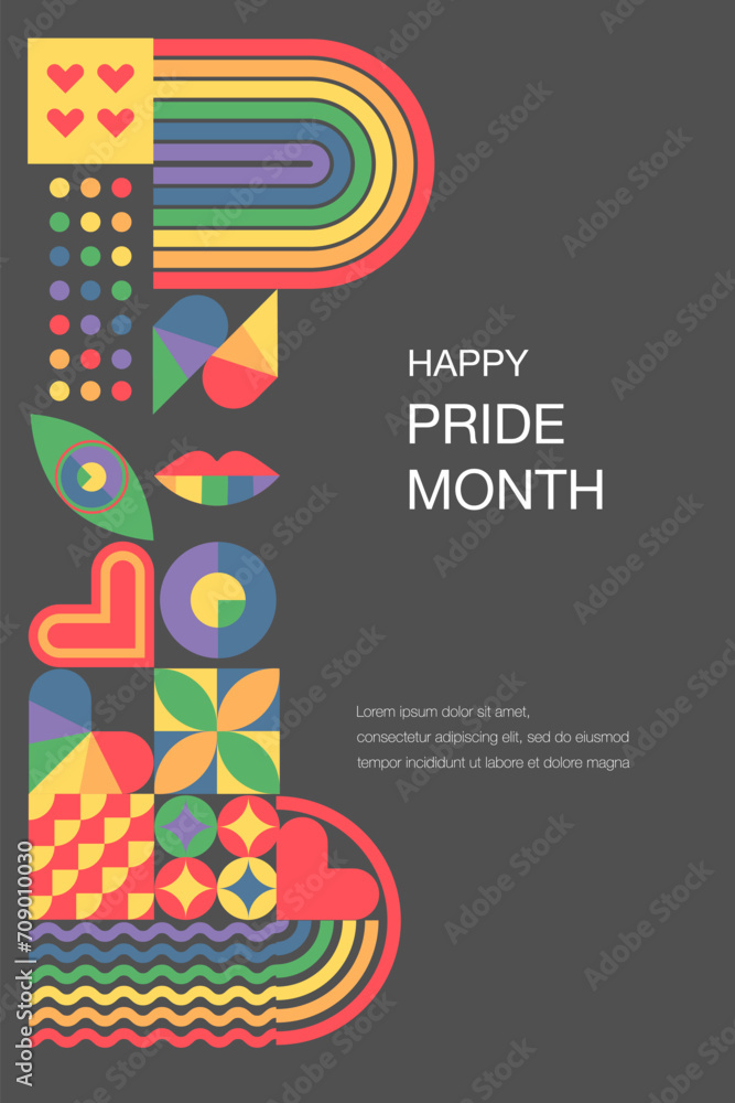 LGBT pride month. LGBT. June. Geometric template dedicated to LGBT pride. Rainbow community pride month. Love, freedom, support, peace. Template for background, banner, postcard, poster. LGBT pride month. LGBT. June. Geometric template dedicated to LGBT pride. Rainbow community pride month. Love, freedom, support, peace. Template for background, banner, postcard, poster.