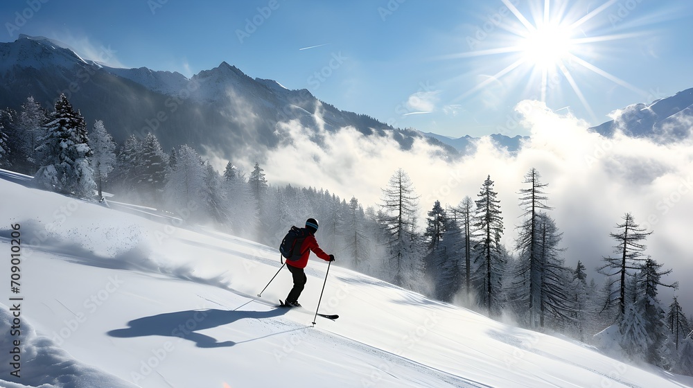 skiing in the mountains. Winter landscape.