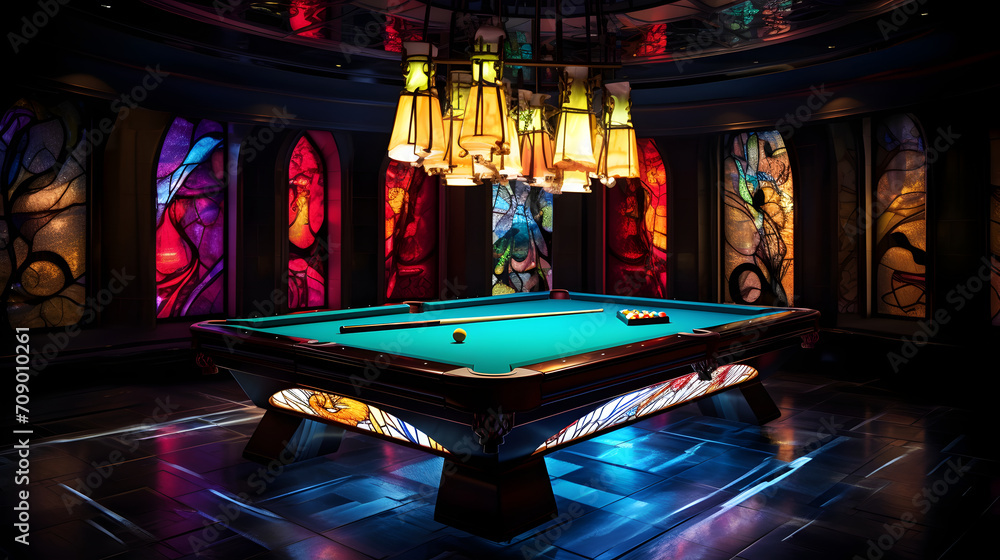 Naklejka premium Billiard table along with beautiful lighting