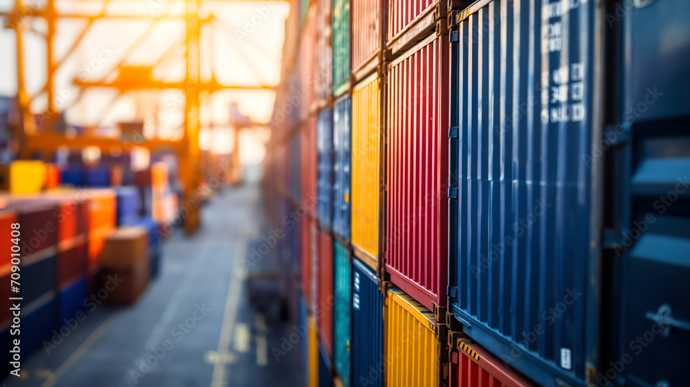 shipping containers at port logistics and trade - obrazy, fototapety, plakaty 