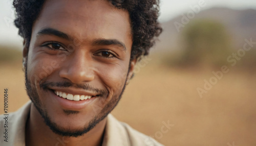 Black Man with Curly Hair, Smiling and Posing in a Headshot - 20s © Artur