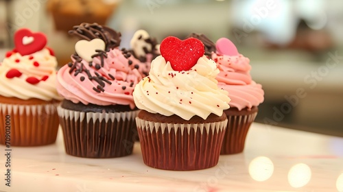 Love concept cupcakes. Freshly baked cupcakes for Valentine's day.