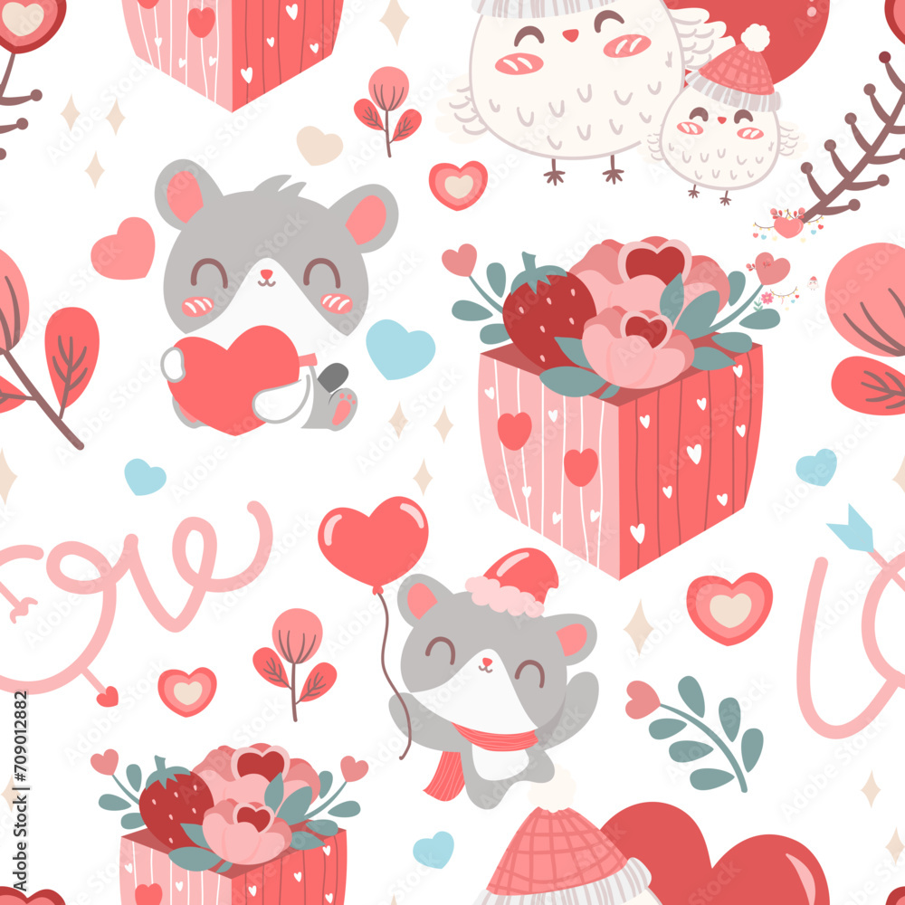 cute seamless pattern elements in valentine's day. Vector illustration.	