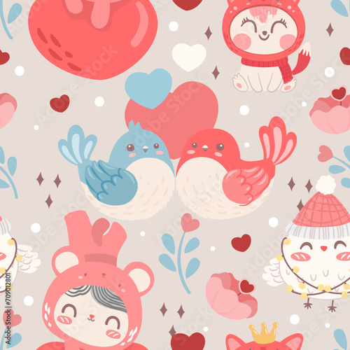 cute seamless pattern elements in valentine s day. Vector illustration. 