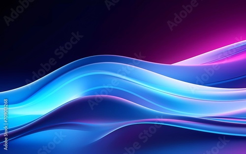 3d render, dark blue background abstract shapes glowing in the ultraviolet spectrum, curved neon lines. generative ai