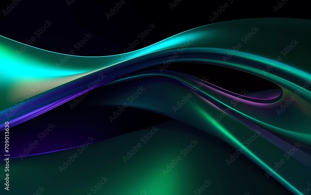 3d render, dark green background abstract shapes glowing in the ultraviolet spectrum, curved neon lines. generative ai 3d render, dark green background abstract shapes glowing in the ultraviolet spectrum, curved neon lines. generative ai