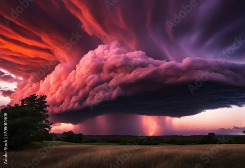Black dark gray blue purple red pink coral orange storm clouds. Gloomy cloudy dramatic ominous epic sky background. Color gradient. Night evening sunset. Hurricane wind rain light lightning fire smoke photo