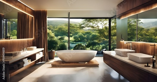 Luxury Eco-Friendly Bathroom  Vegetation views  Green Living  Stylish Design