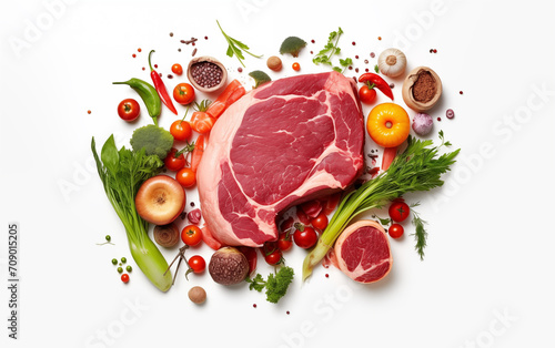 Meat cow ready with vegetable for cooking Isolated on White background Generated AI