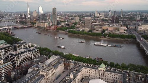 Aerial View of the River Thames and South Bank Skyline, London