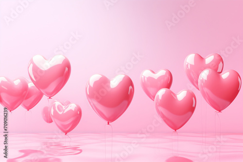 Glossy Pink Heart Balloons Floating Serenely