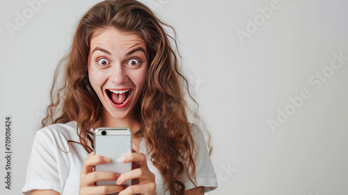 Beautiful woman exited surprise face expression . 