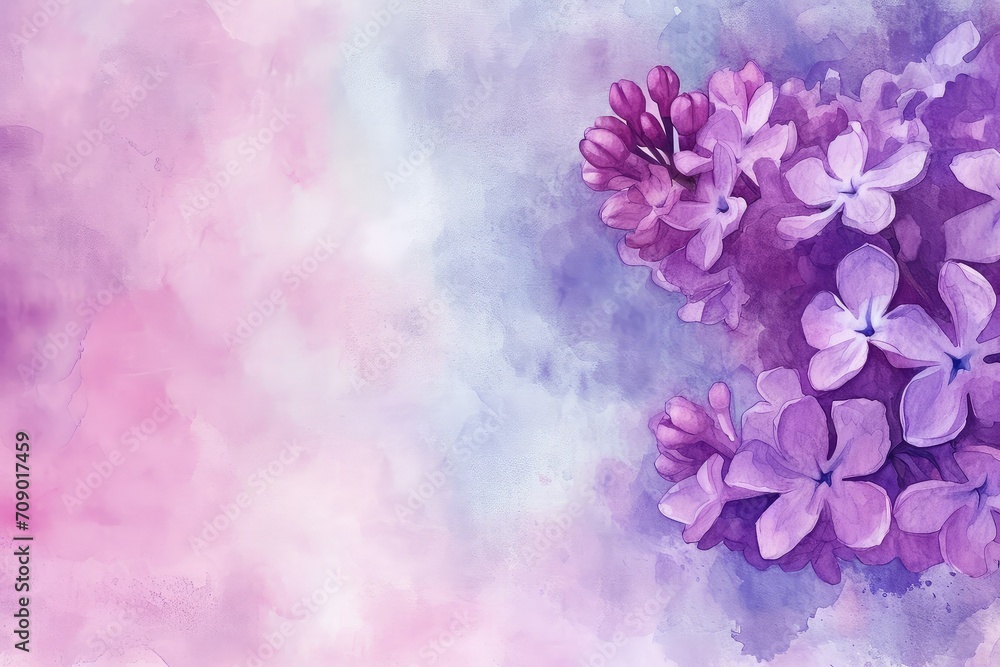 Lilac background the meaning of often associated with the first emotions of love, valentine theme, watercolor, mother's day, big copy space.