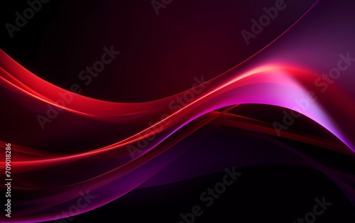 3d render, dark red background abstract shapes glowing in the ultraviolet spectrum, curved neon lines. generative ai