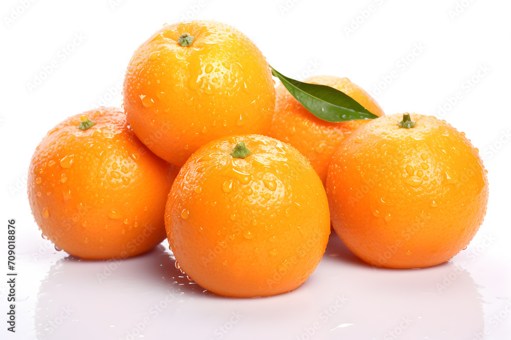 Tangerine, Oranges with leaves isolated on white background. Clipping path included.