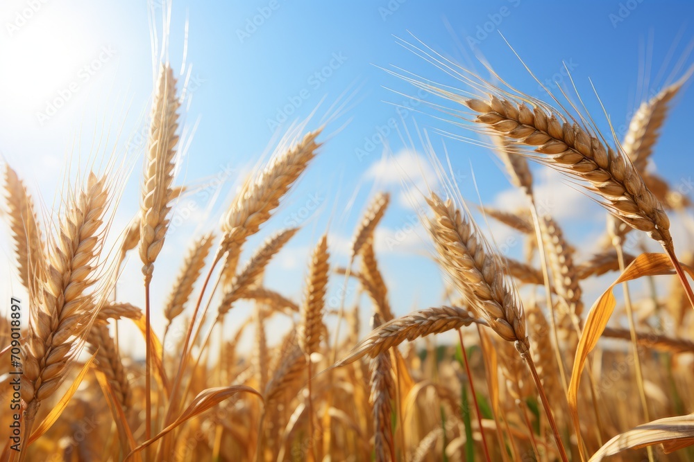 Golden wheat field under the sun, bumper wheat harvest, bumper barley harvest, wheat waiting to be harvested on the farm Golden wheat field under the sun, bumper wheat harvest, bumper barley harvest, wheat waiting to be harvested on the farm