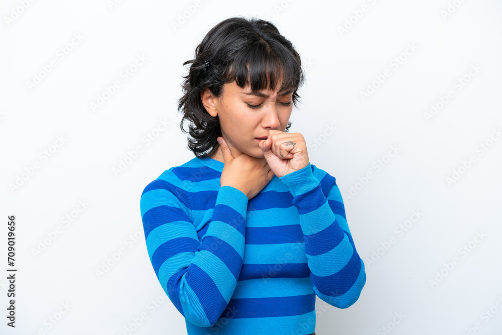 Young Argentinian woman isolated on white background coughing a lot Young Argentinian woman isolated on white background coughing a lot
